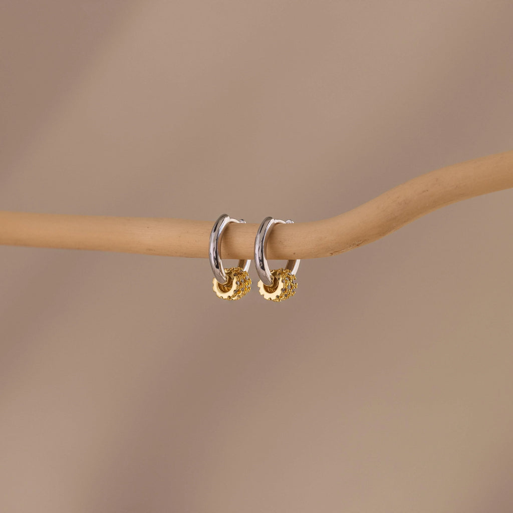 Mixed Metal Pave Hoops in Silver  Silver 18K Gold Plated