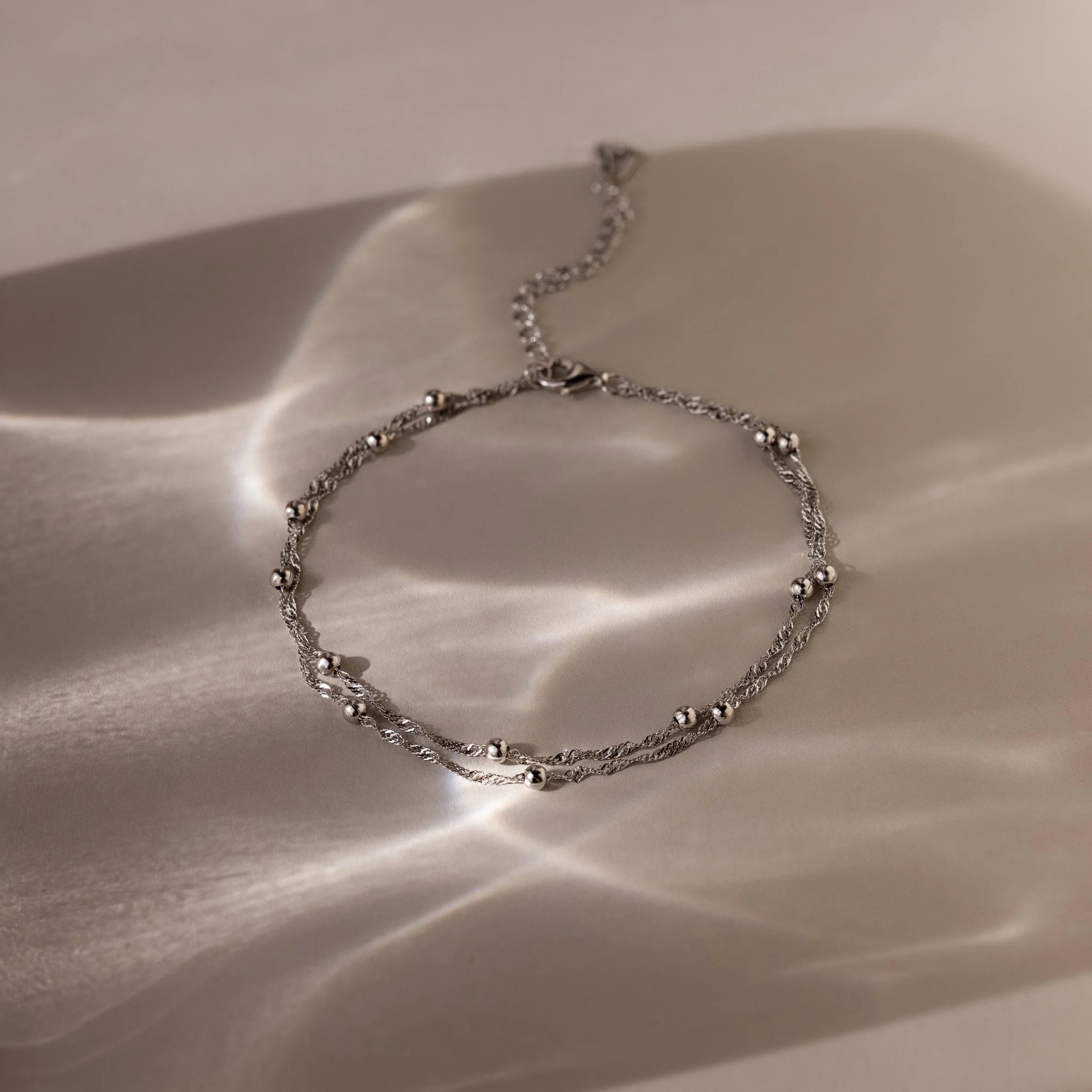 Duo Bead Chain Anklet Silver 18K Gold Plated
