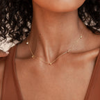 Diamond Station Necklace Silver 18K Gold Plated