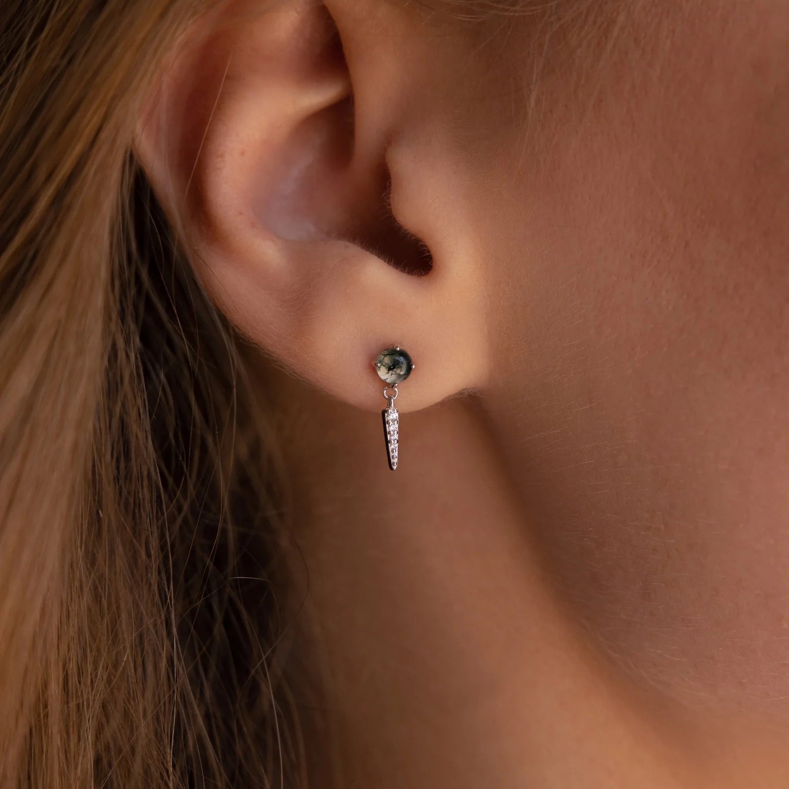 Agate Diamond Drop Earrings Silver 18K Gold Plated