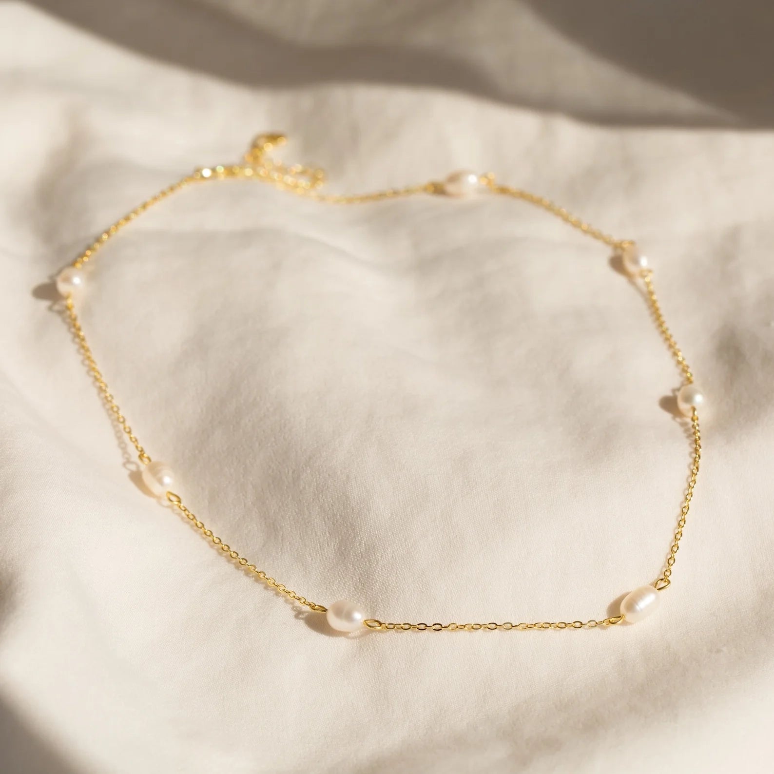 Anna Pearl Station Necklace Silver 18K Gold Plated