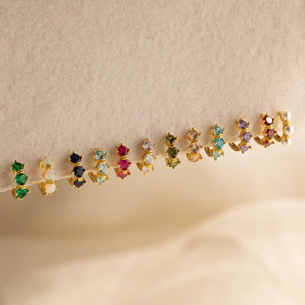 Triple Emerald Huggies Silver 18K Gold Plated