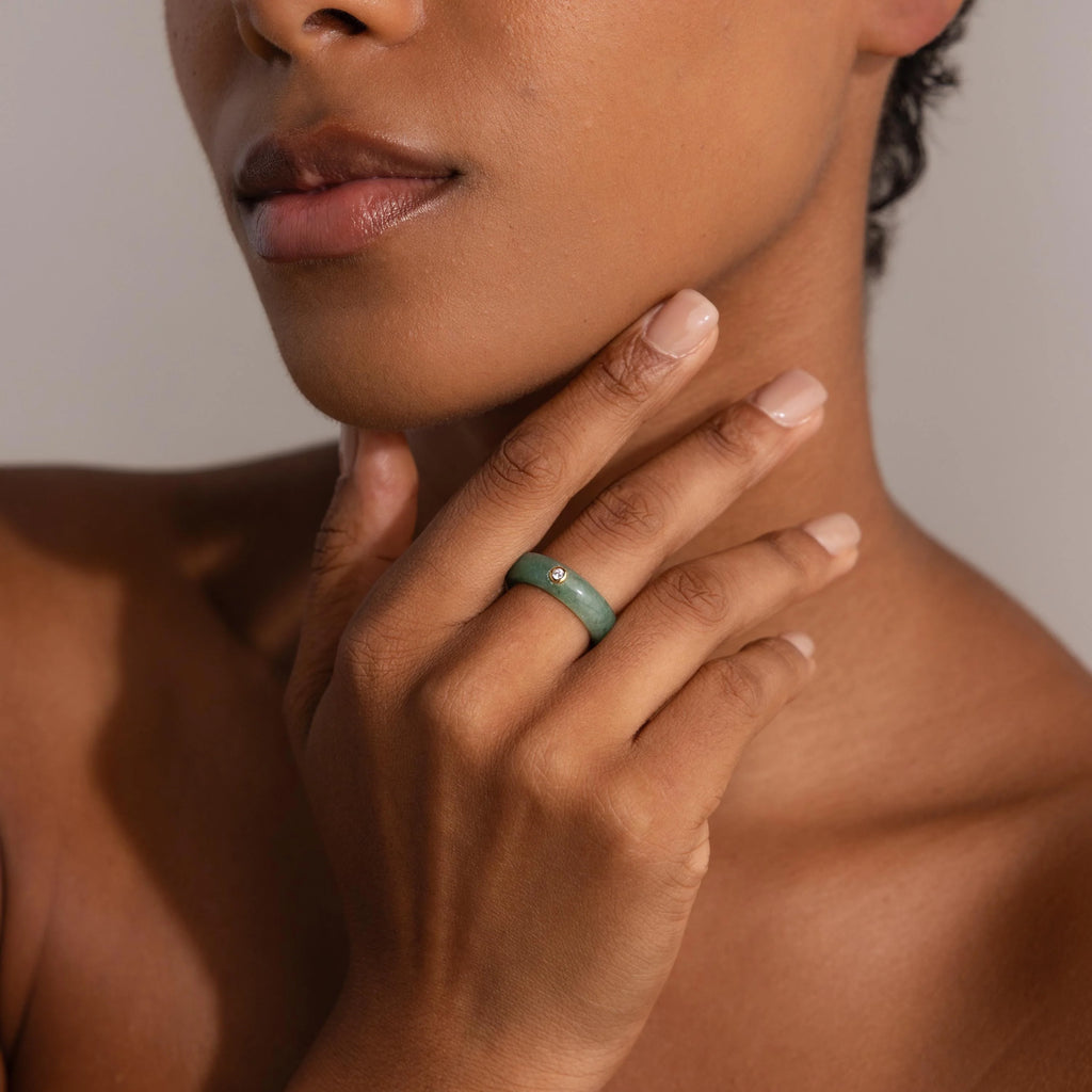 Jade Diamond Ring Silver 18K Gold Plated