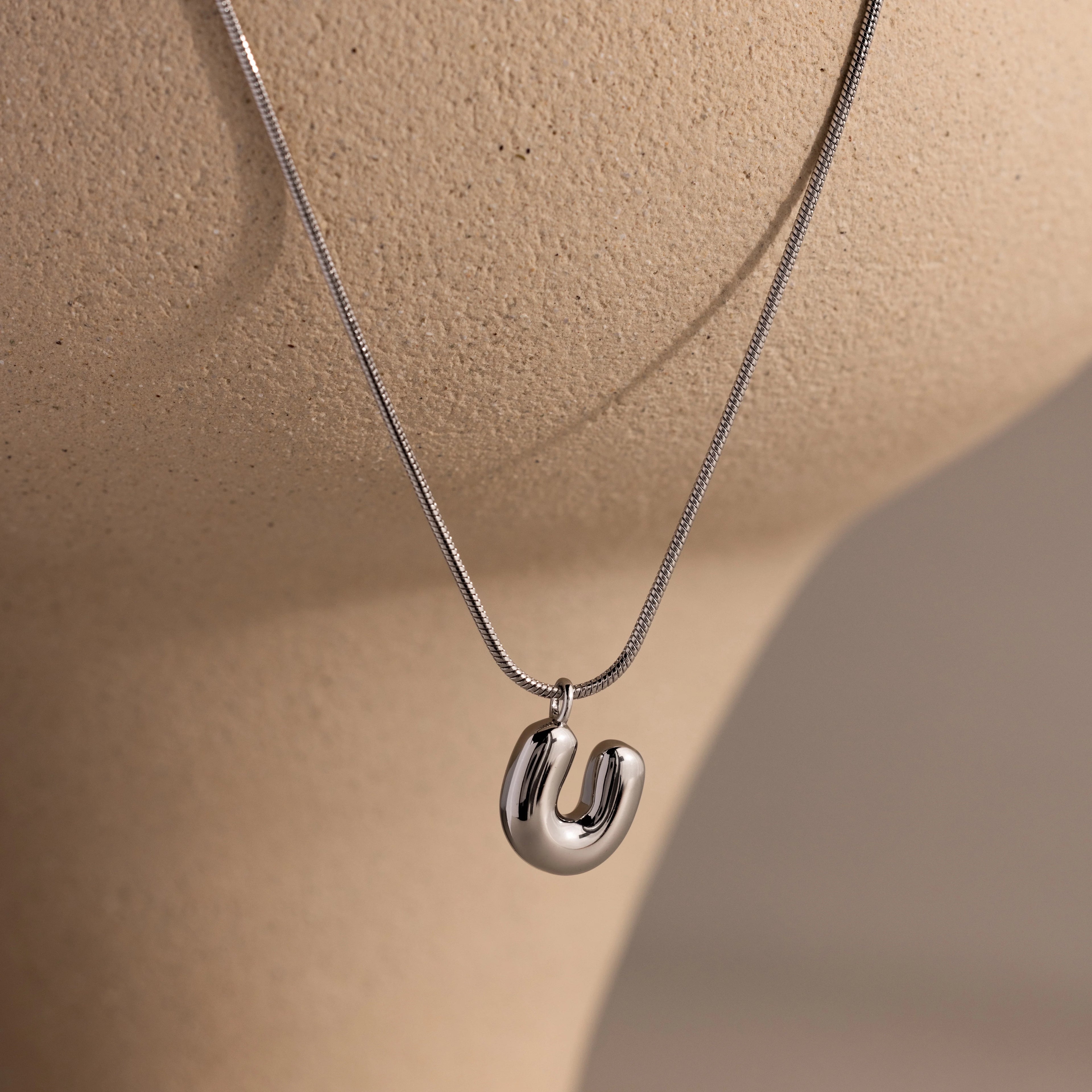 Bubble Letter Necklace Silver 18K Gold Plated