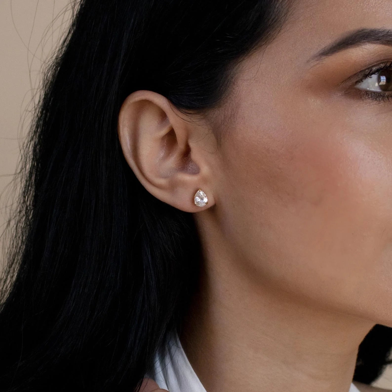 Pear Diamond Studs Silver 18K Gold Plated