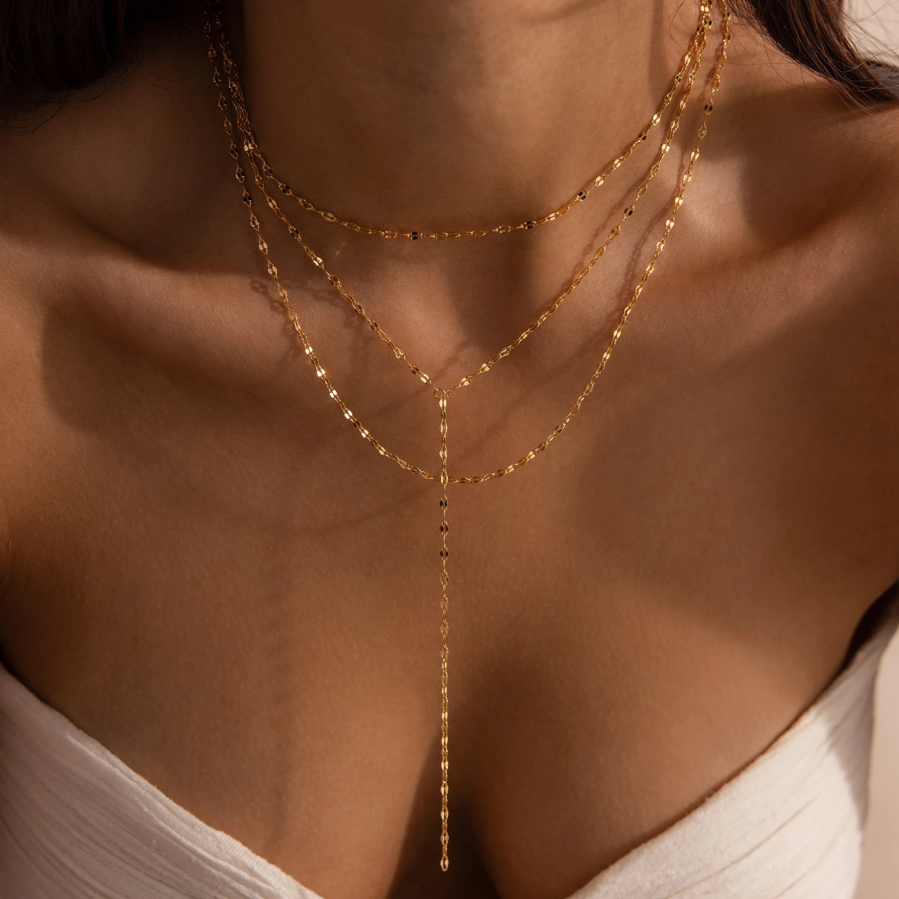 Sparkling Layered Lariat Necklace Silver 18K Gold Plated
