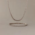 Diamond Bezel Tennis Necklace & Bracelet Set Silver 18K Gold Plated