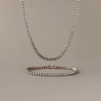 Diamond Bezel Tennis Necklace & Bracelet Set Silver 18K Gold Plated