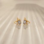 Baguette Aquamarine Pearl Studs Silver 18K Gold Plated