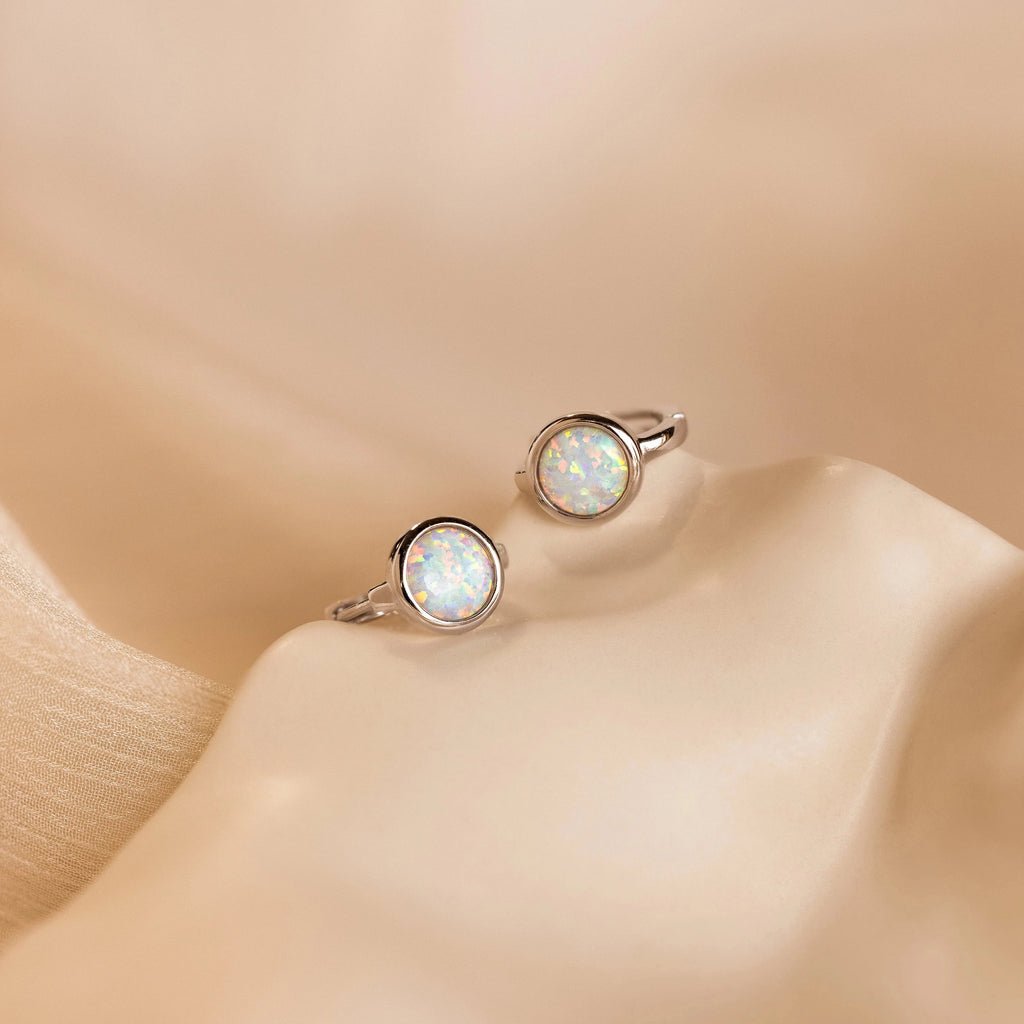 Opal Signet Huggies Silver 18K Gold Plated