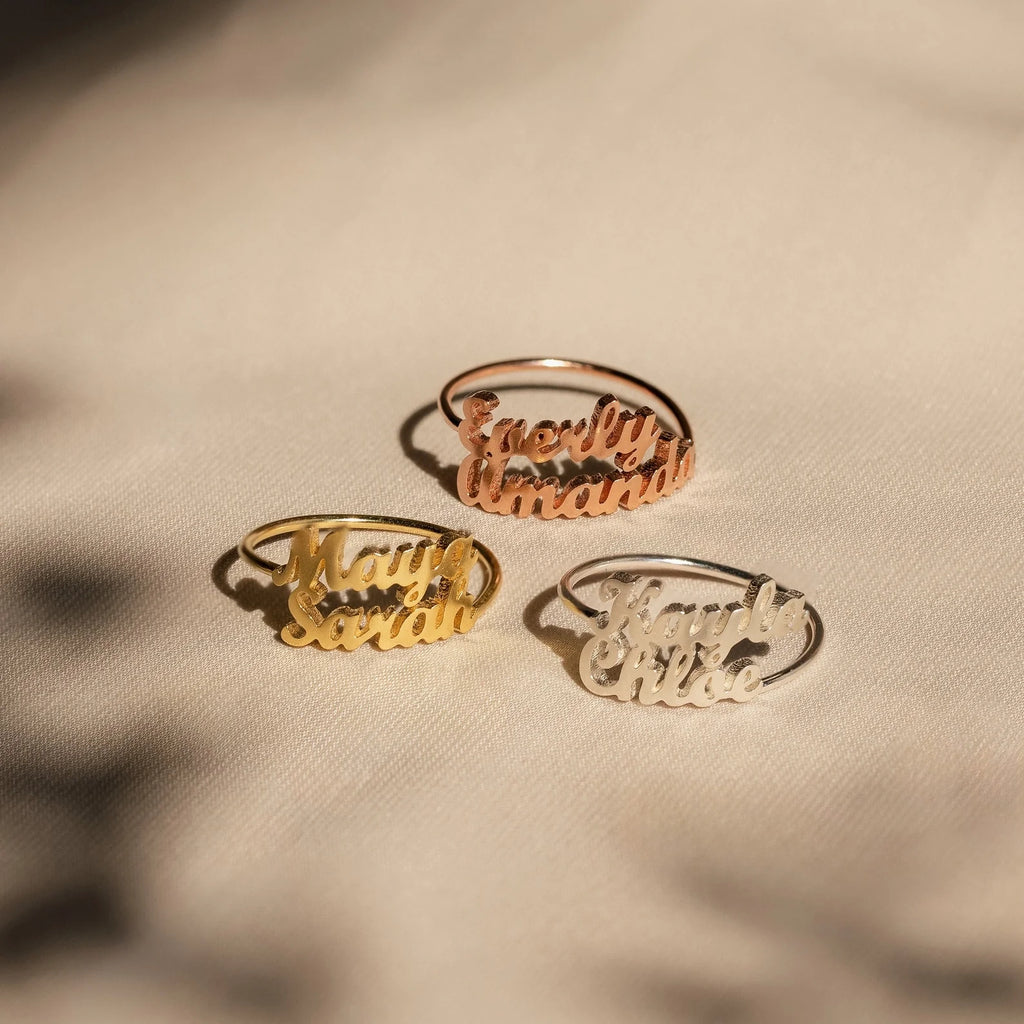 London Duo Name Ring Silver 18K Gold Plated