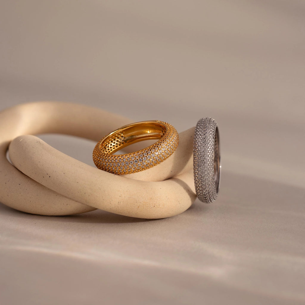 Bold Pave Stacking Ring Silver 18K Gold Plated