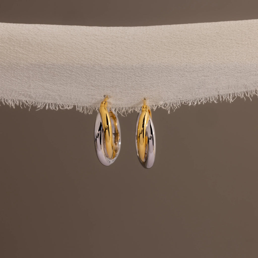 Twisted Mixed Metal Hoops Silver 18K Gold Plated