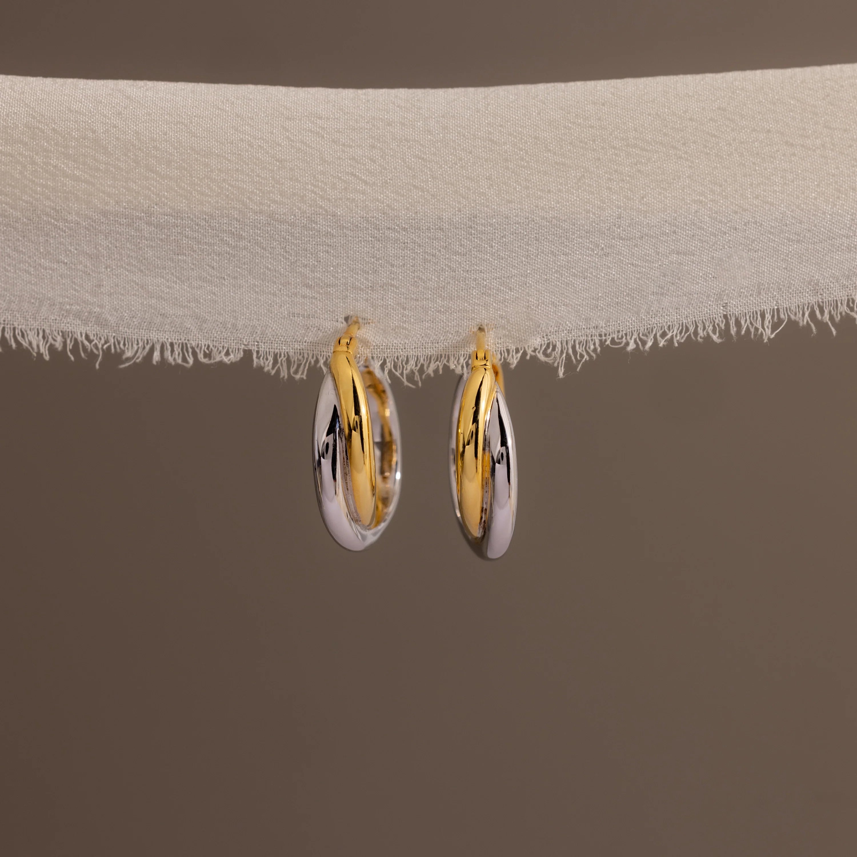 Twisted Mixed Metal Hoops Silver 18K Gold Plated