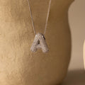 Diamond Pave Puff Letter Necklace Silver 18K Gold Plated