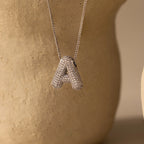 Diamond Pave Puff Letter Necklace Silver 18K Gold Plated