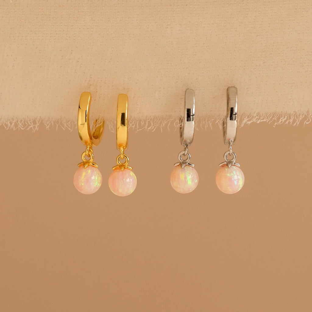 Pink Opal Drop Huggies Silver 18K Gold Plated