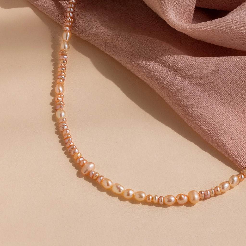 Blush Pearl Beaded Necklace Silver 18K Gold Plated