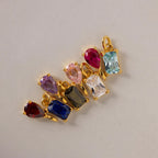 Pear & Baguette Birthstone Charm Set Silver 18K Gold Plated