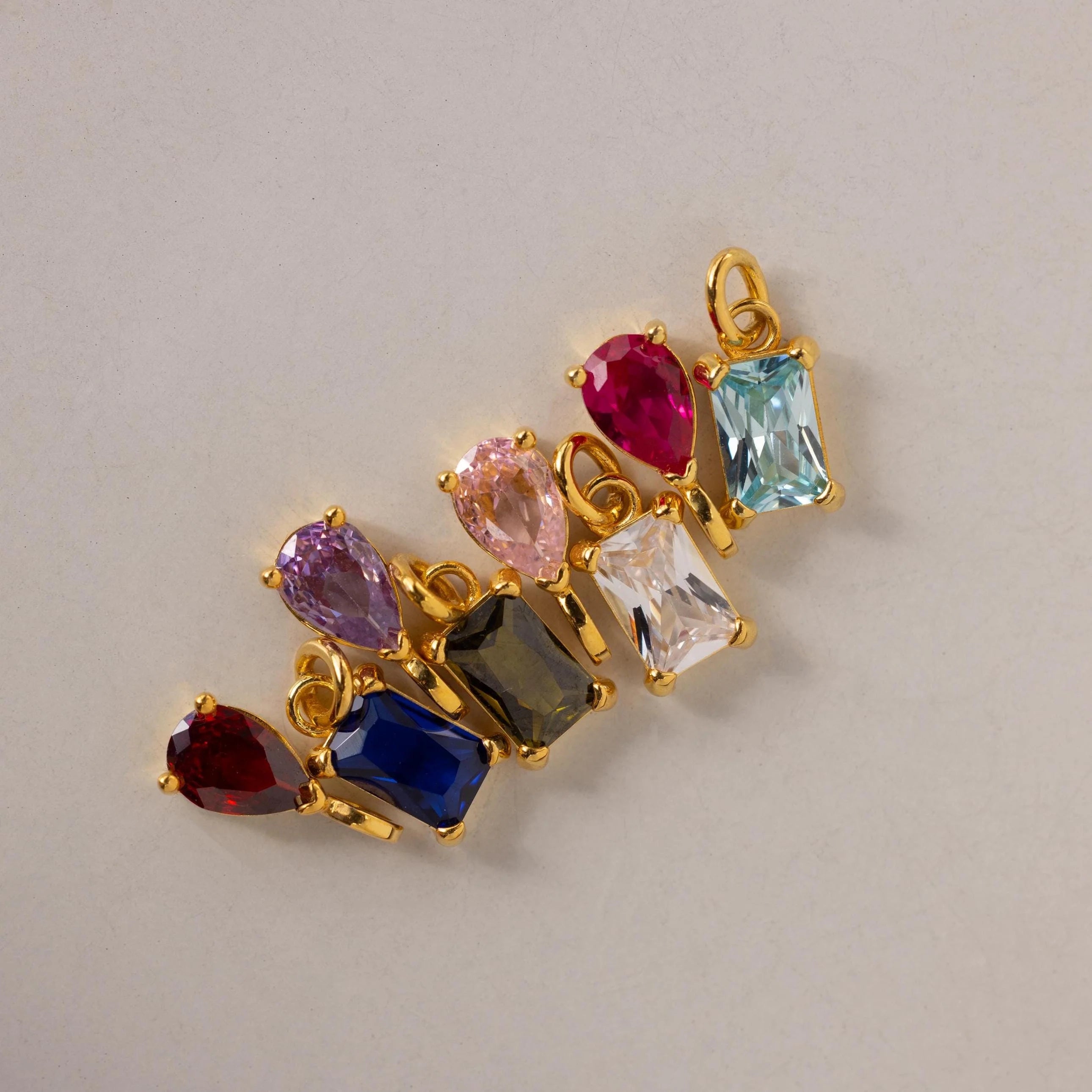 Pear & Baguette Birthstone Charm Set Silver 18K Gold Plated