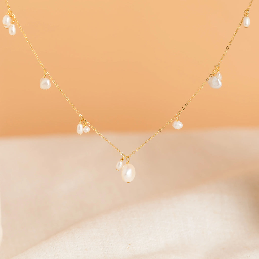 Baroque Pearl Station Necklace Silver 18K Gold Plated