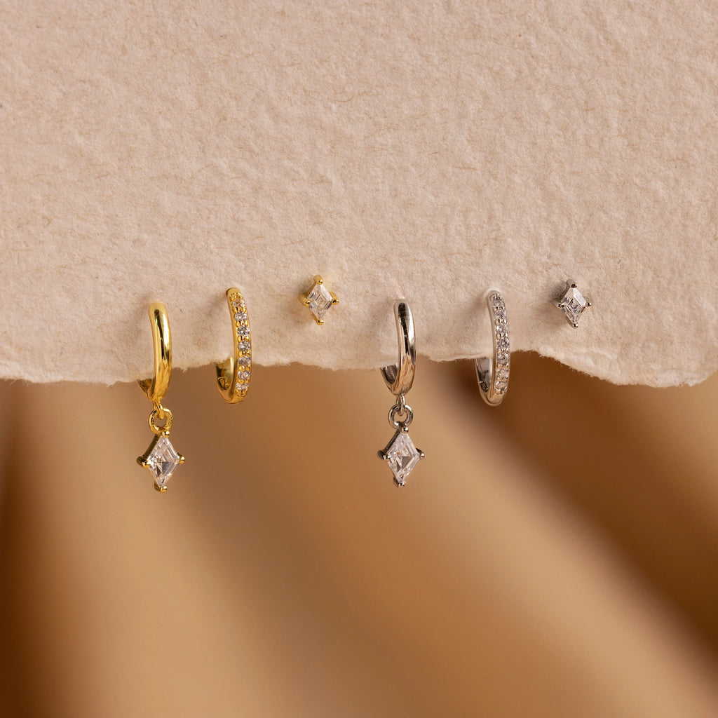 Diamond Pave Earrings Set Silver 18K Gold Plated