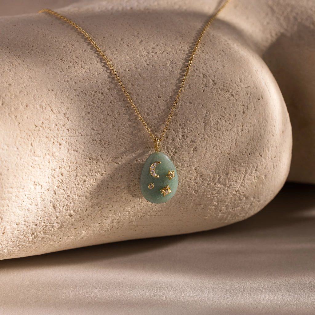 Diamonds Celestial Aventurine Pendant Necklace Silver 18K Gold Plated