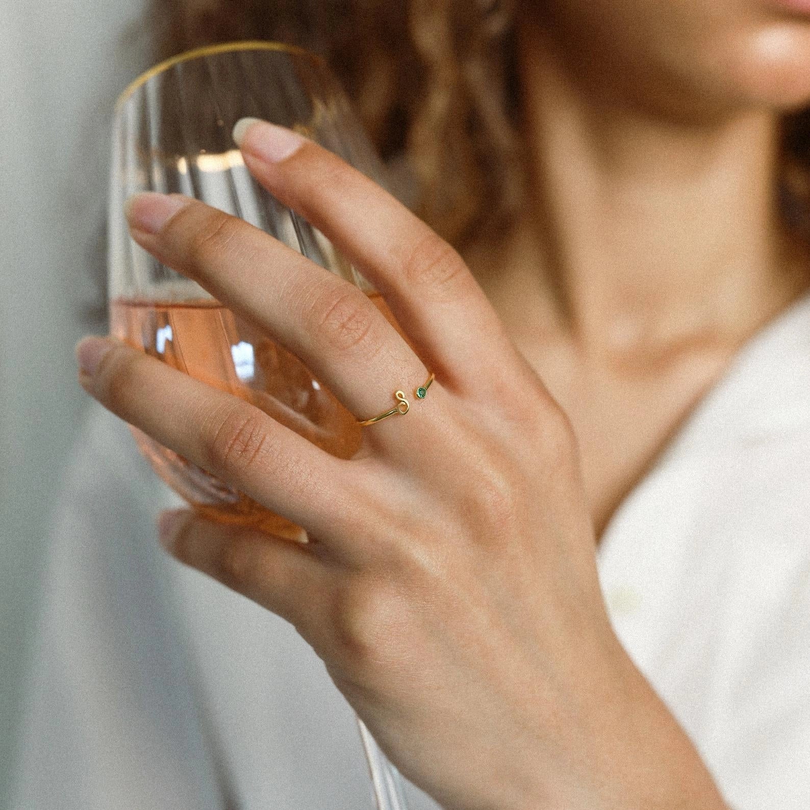 Venice Initial Birthstone Ring Silver 18K Gold Plated