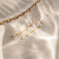 Pearl Drop Chain Earrings Silver 18K Gold Plated