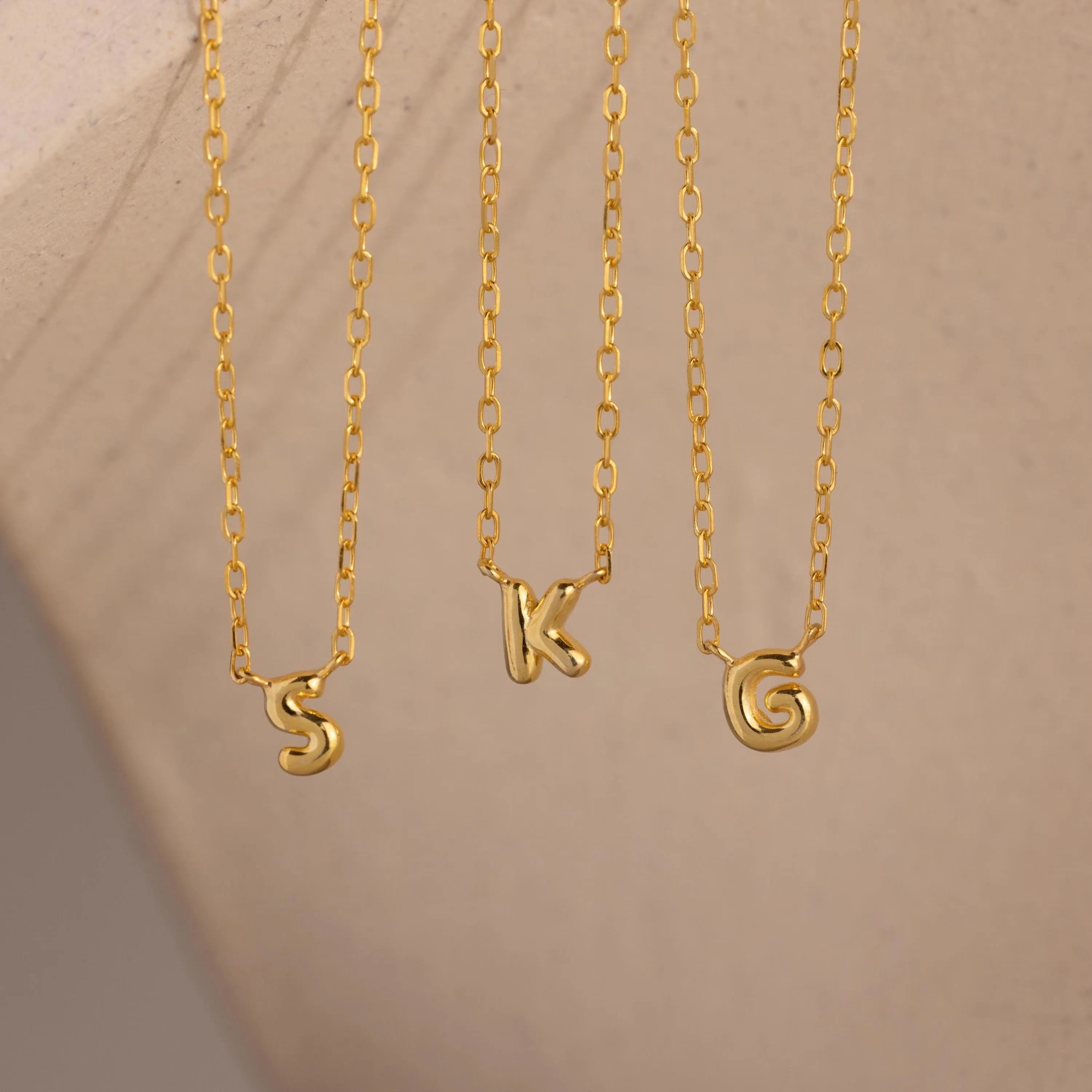 Bubble Letter Charm Necklace Silver 18K Gold Plated