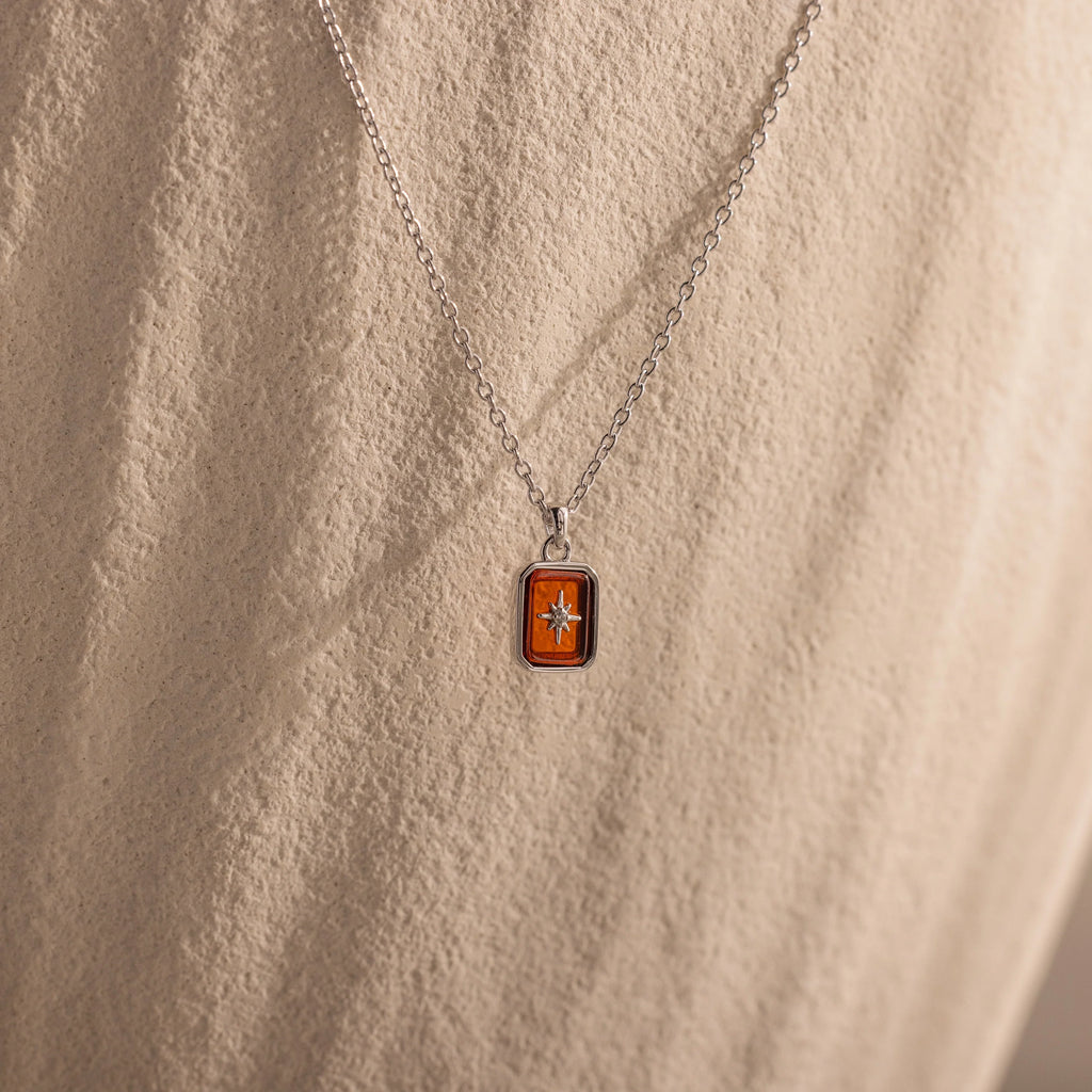 North Star Garnet Necklace Silver 18K Gold Plated