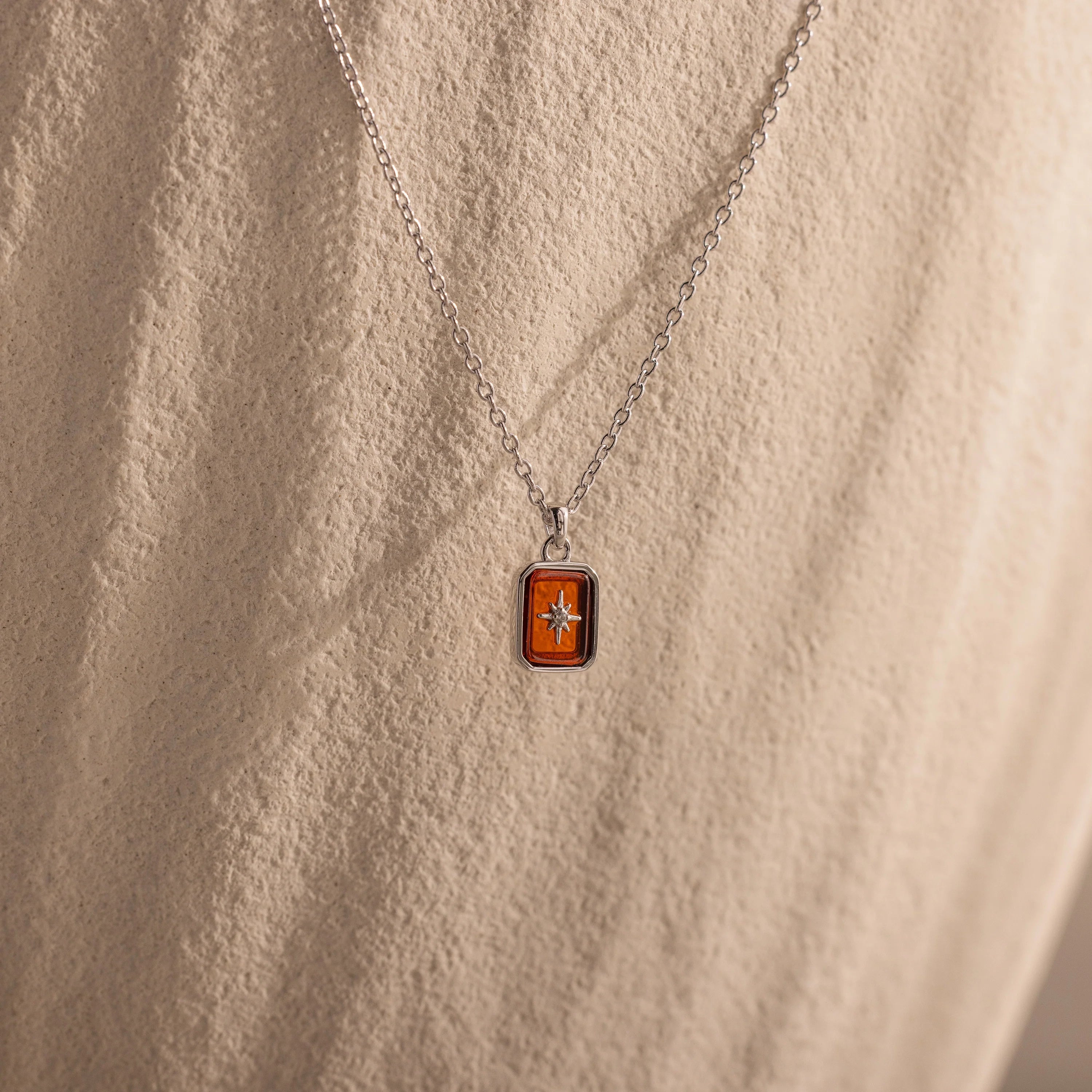 North Star Garnet Necklace Silver 18K Gold Plated