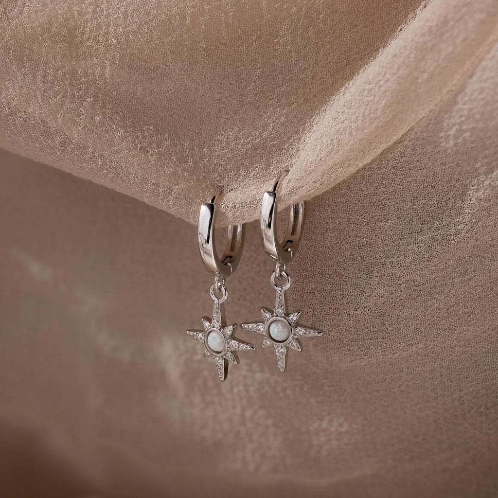 Opal Starburst Charm Huggies Silver 18K Gold Plated