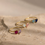 Toi et Moi Heart-Pear Cut Birthstone Ring Silver 18K Gold Plated