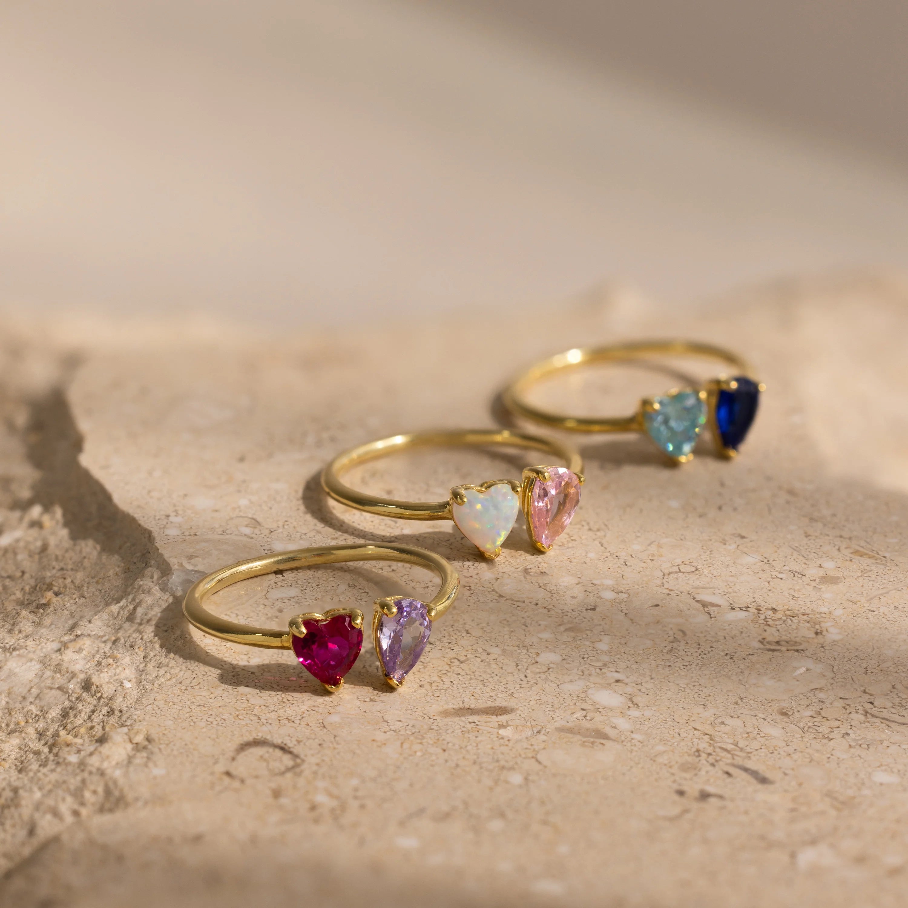 Toi et Moi Heart-Pear Cut Birthstone Ring Silver 18K Gold Plated