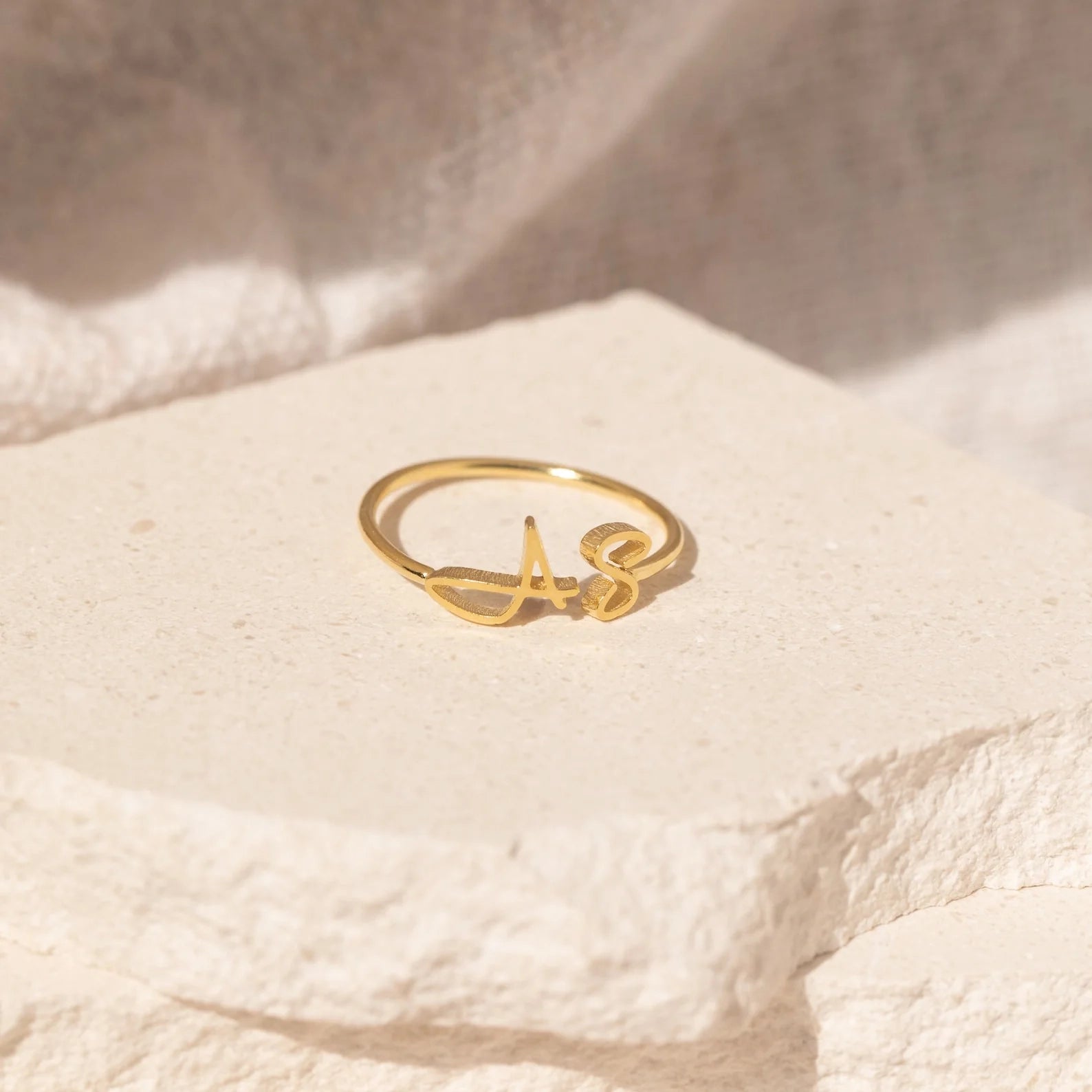 Hallie Duo Initial Ring Silver 18K Gold Plated