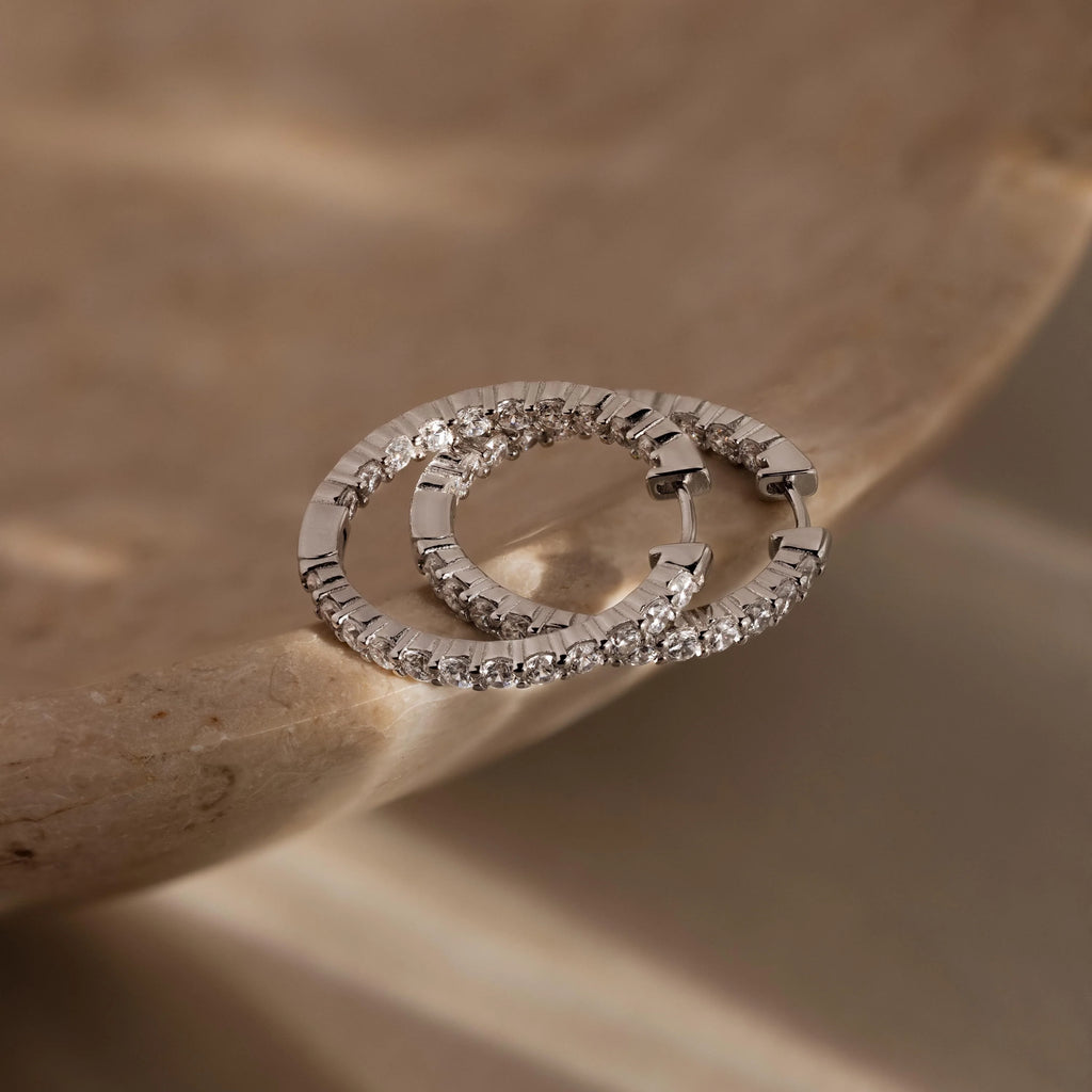 Diamond Inside Out Hoops Silver 18K Gold Plated