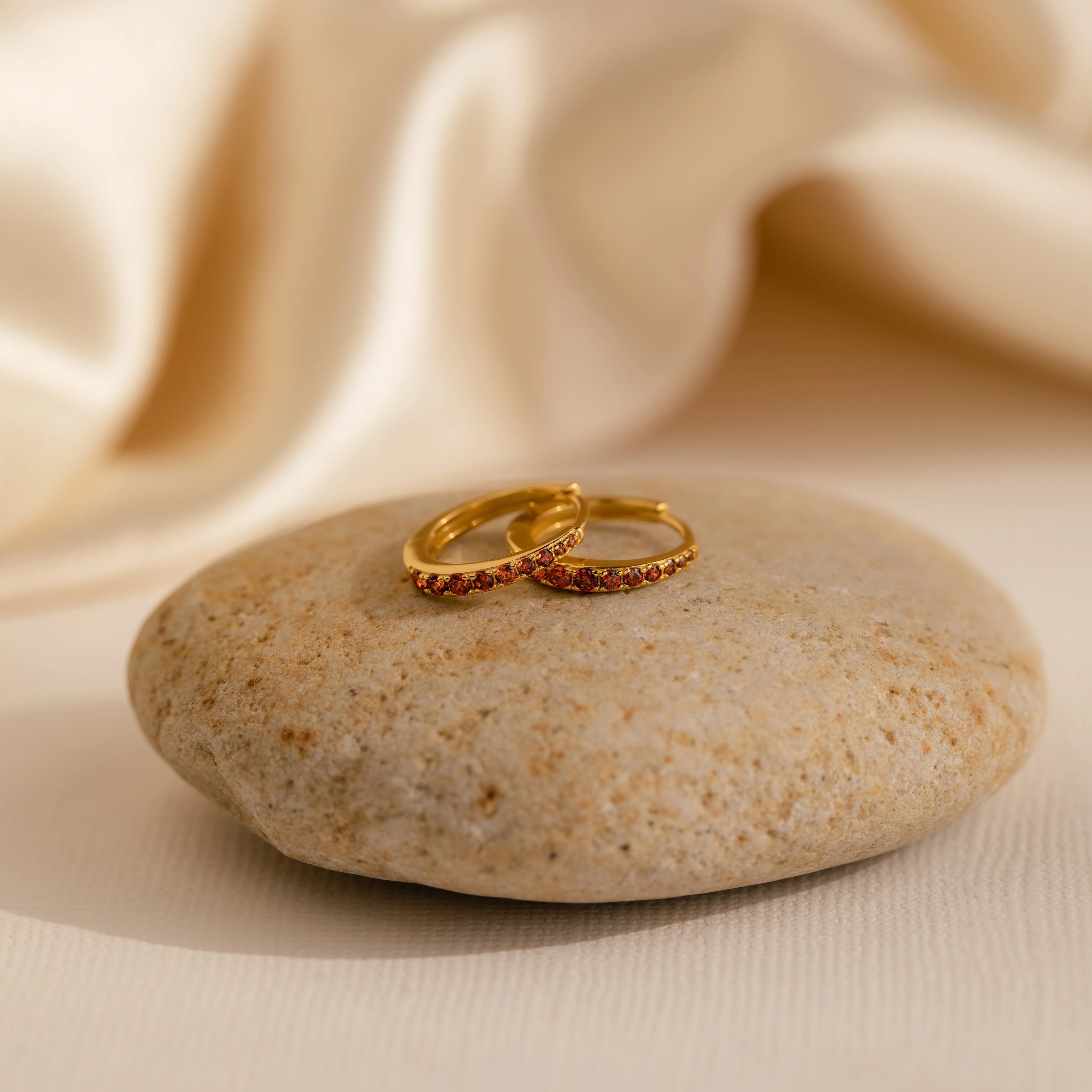 Vera Pave Garnet Huggies Silver 18K Gold Plated
