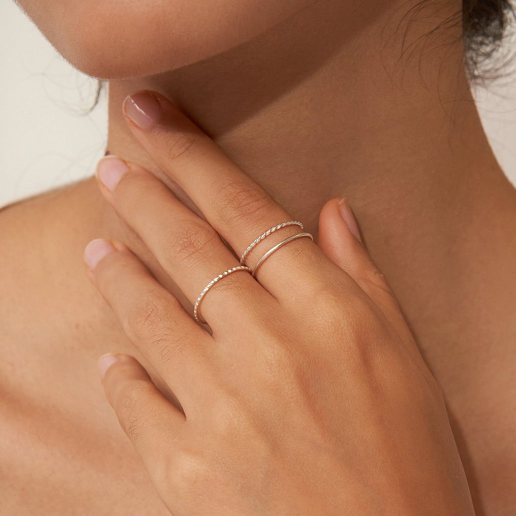 Thin Stacking Rings Set Silver 18K Gold Plated