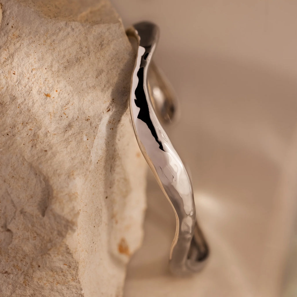 Organic Wavy Cuff Bracelet Silver 18K Gold Plated