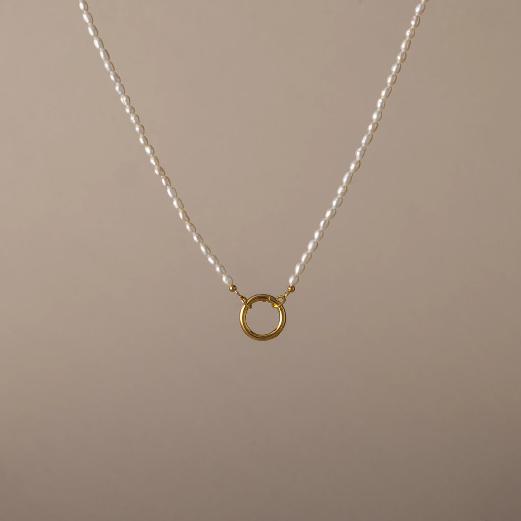 Pearl Chain Clasp Necklace Silver 18K Gold Plated