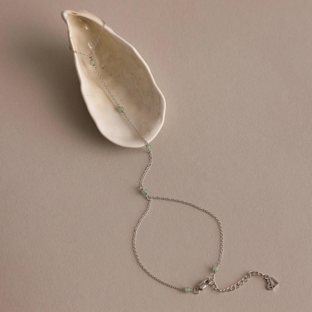 Jade Hand Chain Bracelet Silver 18K Gold Plated