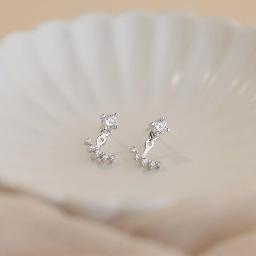 Round Diamond Ear Jackets Silver 18K Gold Plated
