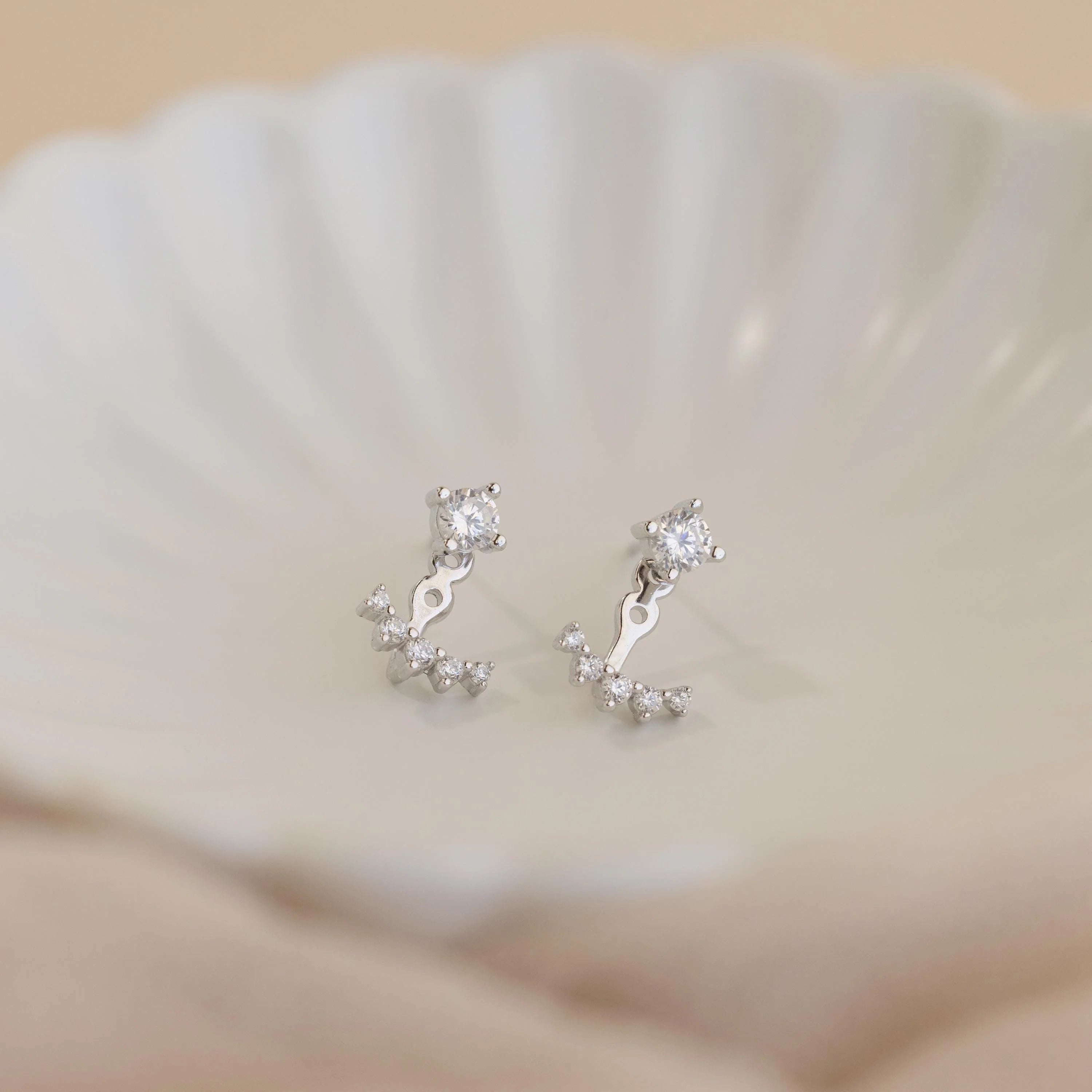 Round Diamond Ear Jackets Silver 18K Gold Plated