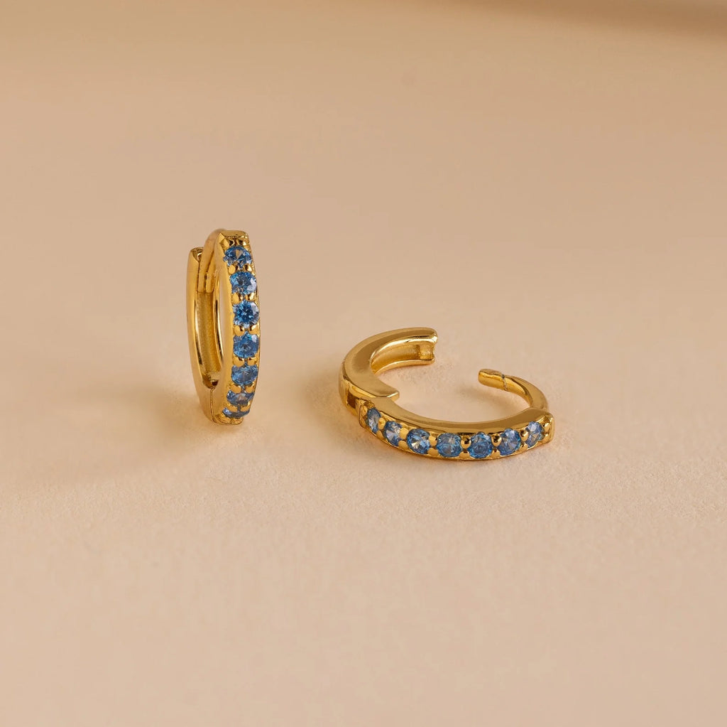 Dainty Pave Birthstone Huggies Silver 18K Gold Plated