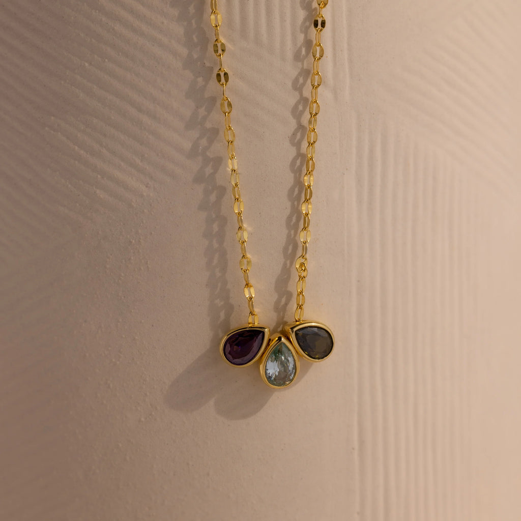 Multiple Teardrop Birthstone Necklace Silver 18K Gold Plated