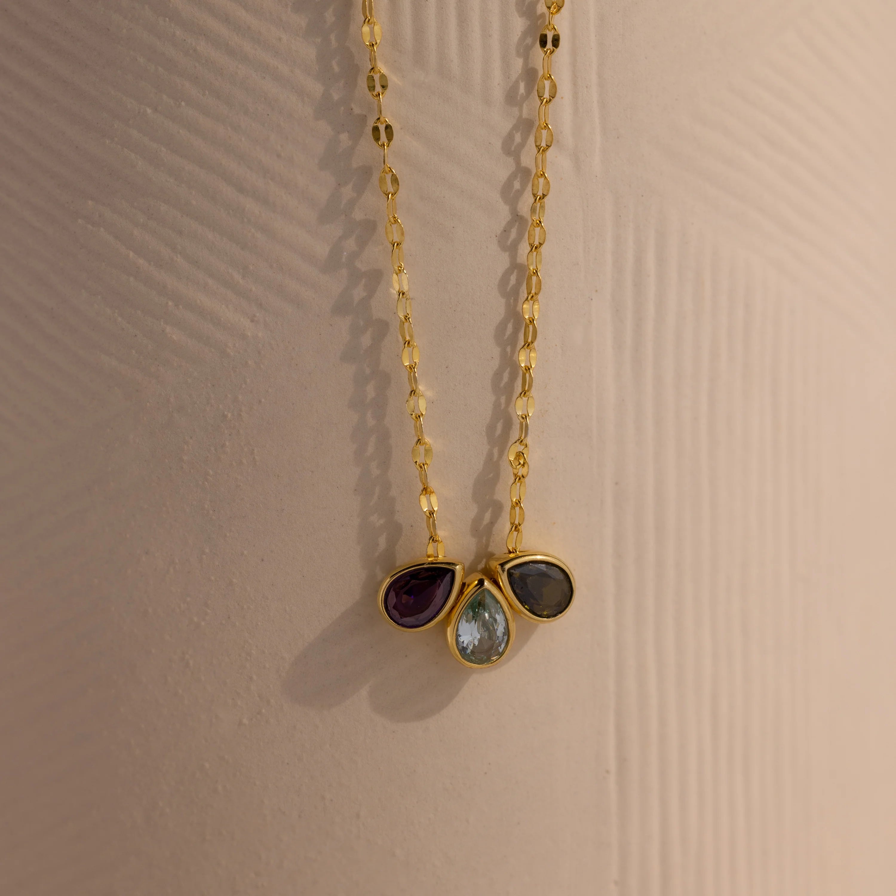 Multiple Teardrop Birthstone Necklace Silver 18K Gold Plated
