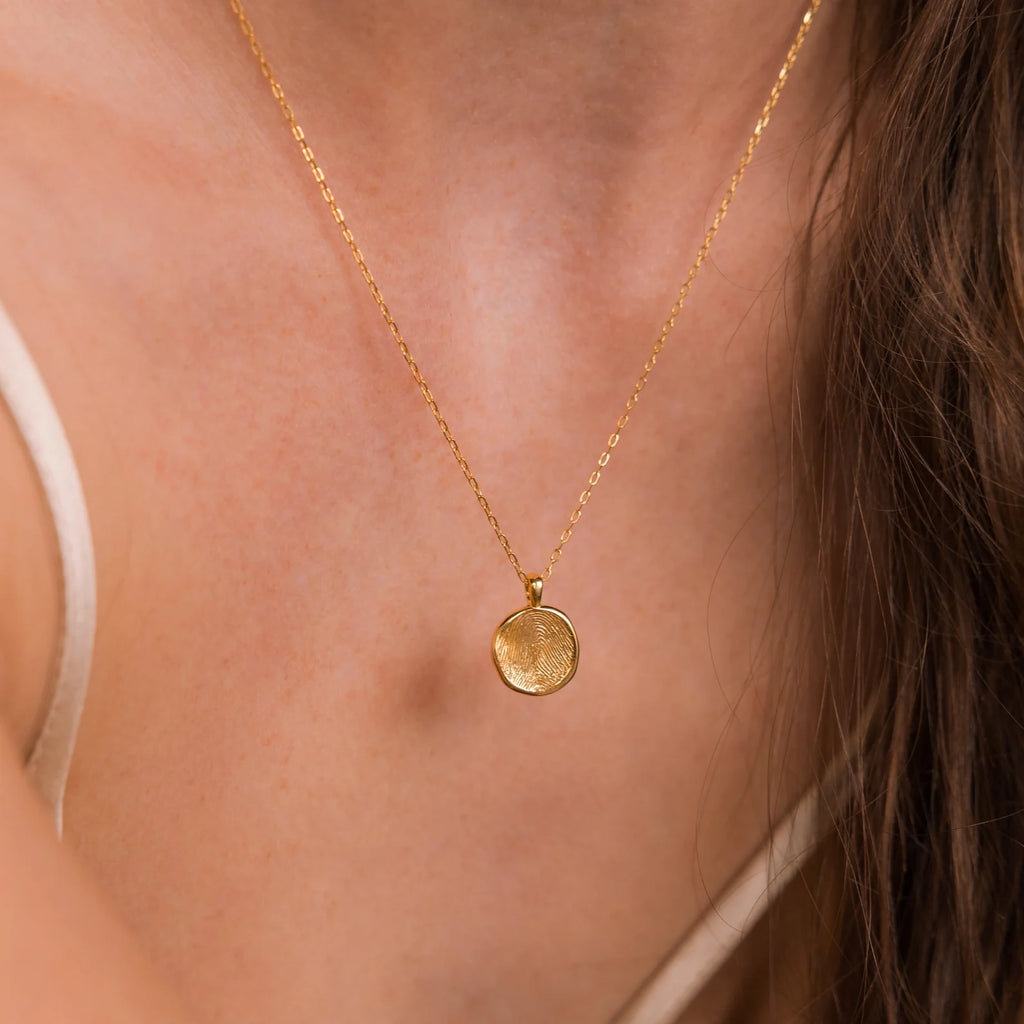 Fingerprint Coin Necklace Silver 18K Gold Plated