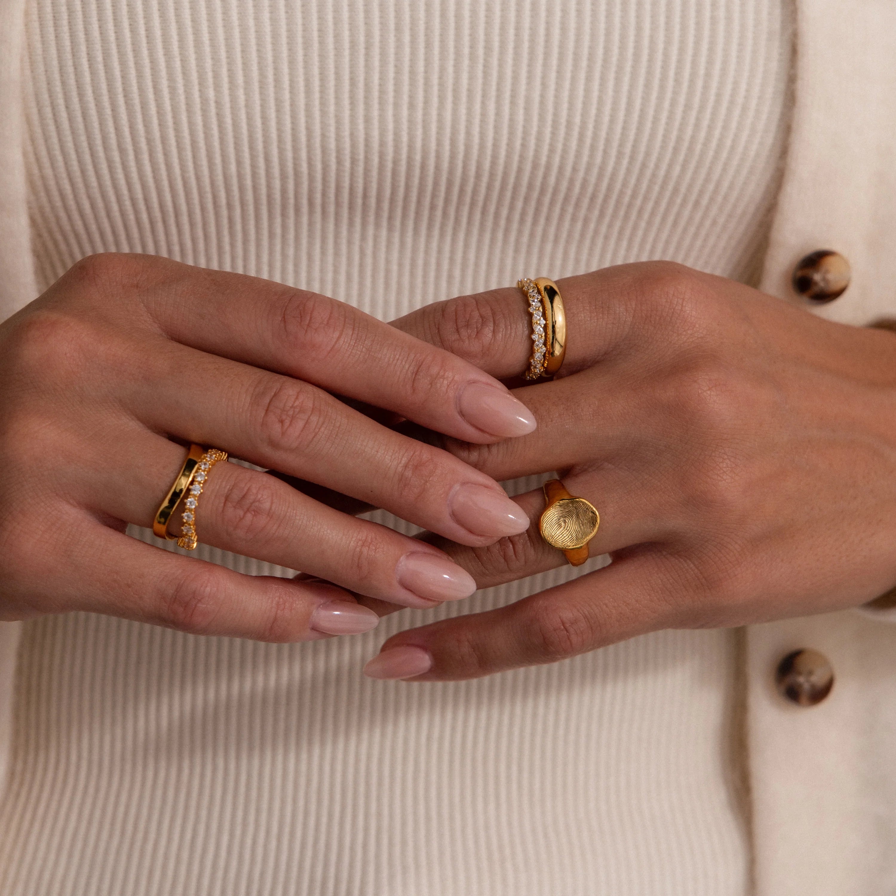 Organic Fingerprint Signet Ring Silver 18K Gold Plated