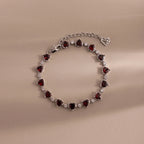 Diamond Garnet Heart Tennis Bracelet Silver 18K Gold Plated